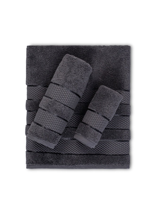 سافي بلس طقم مناشف مكون من 3 قطع فائقة النعومة والامتصاص بجودة فندقية فاخرة 100% قطن ممشط، منشفة حمام واحدة، منشفة يد واحدة، منشفة واحدة - رمادي داكن - Image 2